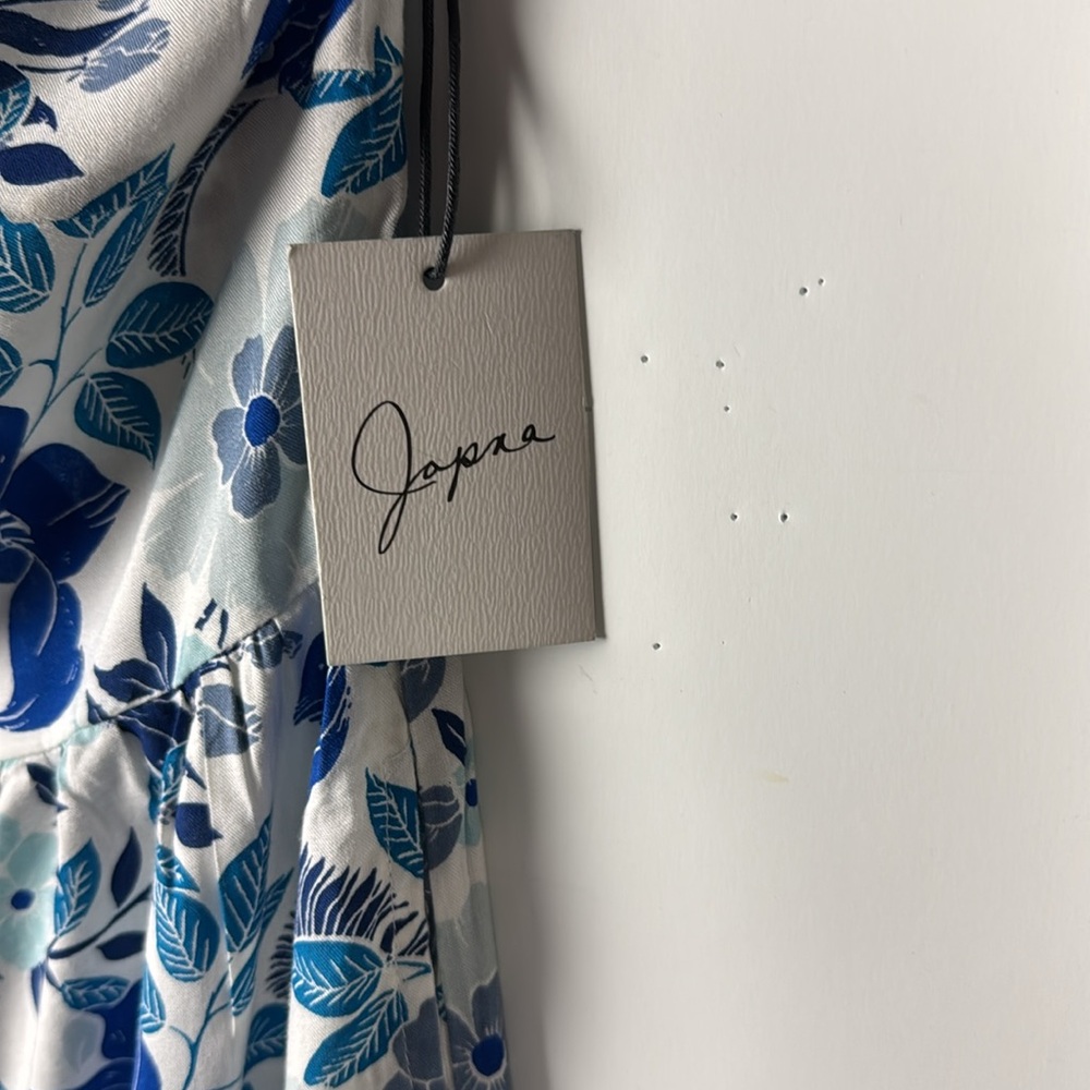 JAPNA SZ S NWT MAXI BUTTON UP  SLEEVELESS BLUE & WHITE FLORAL DRESS W/POCKETS - Picture 4 of 10